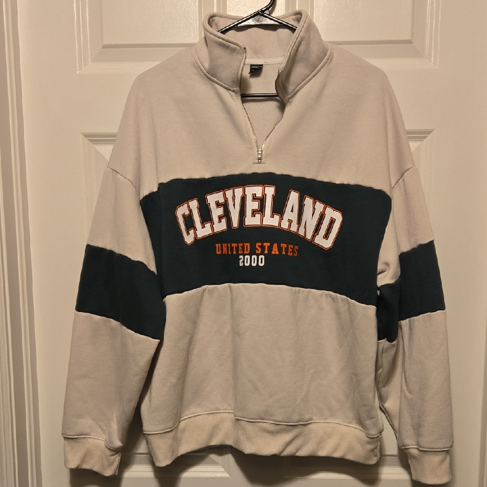 "Cleveland" Half-Zip Sweater - Cream and Green